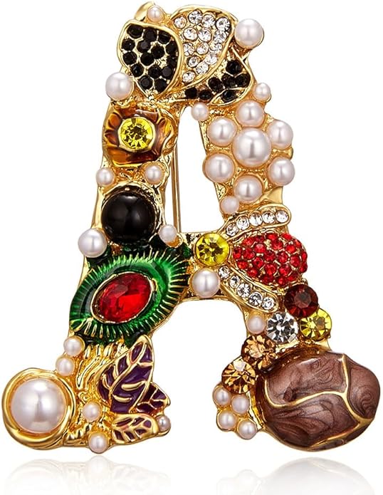 Crystal Pearl Initial Brooches Pins Gold Letter A-Z Lapel Pin Enamel Colorful Alphabet Letter Breastpin Pin Jewelry for Women Girls