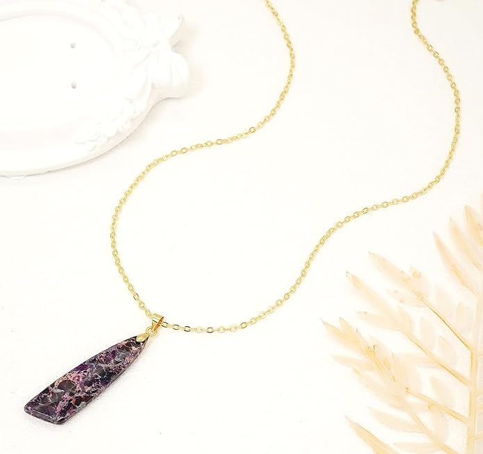 Nature Stone Necklaces for Women Boho Pendant Necklace 18K Gold Chain Necklaces