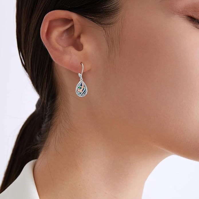 Animal Earrings 925 Sterling Silver Abalone Shell Dangle Drop Earrings Leverback Earrings Cute Animal Jewelry Gifts for Women Girlfriend