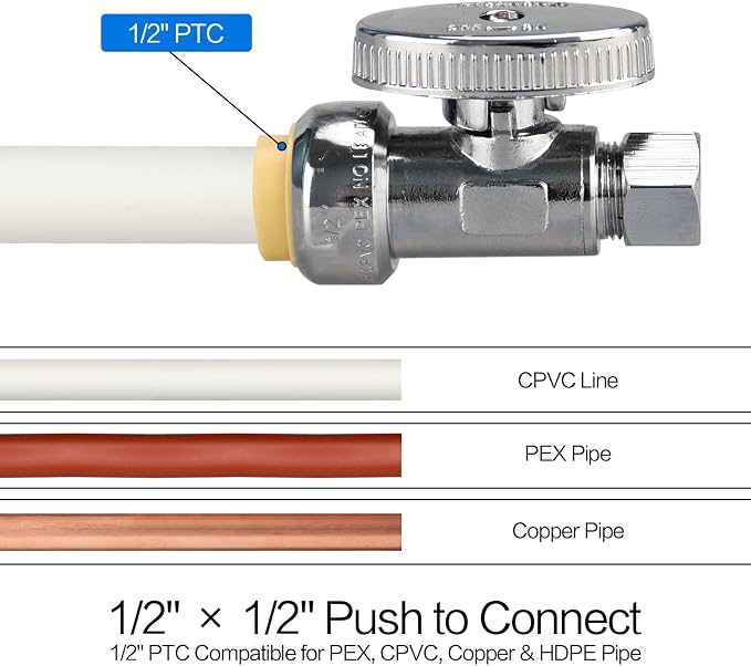 2pcs Brass Straight Stop Valves, 1/2" PTC Input, 3/8" OD Compression Output | - Image 4