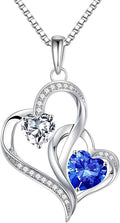 Iefil Valentines Day Gifts for Her - 925 Sterling Silver Double Birthstone Necklace, Heart Necklaces for Women, Anniversary Birthday Gifts, Personalized Jewelry Gift for Wife Mom Girlfriend
