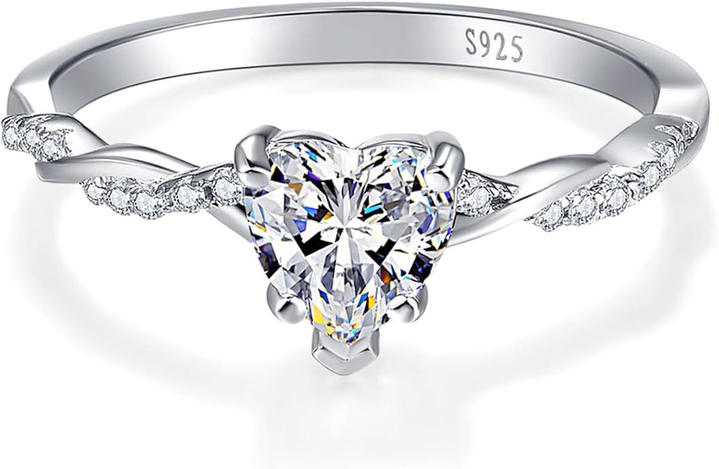 1.25ct Womens Heart Promise Ring, 925 Sterling Silver Heart Cut Created Emerald/Sapphire/Amethyst/Ruby/Cubic Zirconia/Opal Twisted Vine Engagement Ring for Women Size 5-10