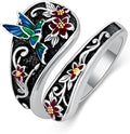LOANGO Spoon Ring for Women 925 Sterling Silver Spoon Rings Adjustable Oxidized Vintage Thumb Rings Sunflower Hummingbird Butterfly Bee Cardinal Jewelry Gifts for Women Men