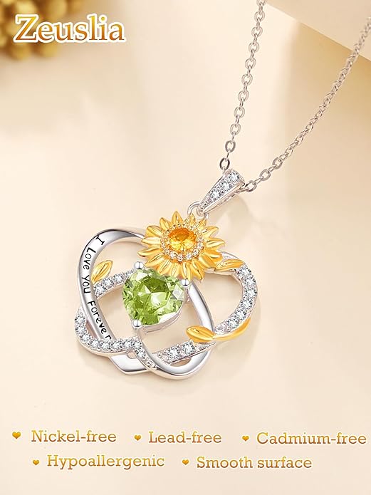 Valentine's Day Gifts for Wife 925 Sterling Silver Double Birthstone Pendant Necklaces I Love You for Always and Forever Necklace Anniversary Birthday Gifts for Wife Girlfriend Mom Her