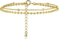JINEAR Gold Ankle Bracelets for Women，14K Gold Plated Waterproof Chain Herringbone Layered Beaded Anklets Adjustable Summer Beach Jewelry Gift for Women