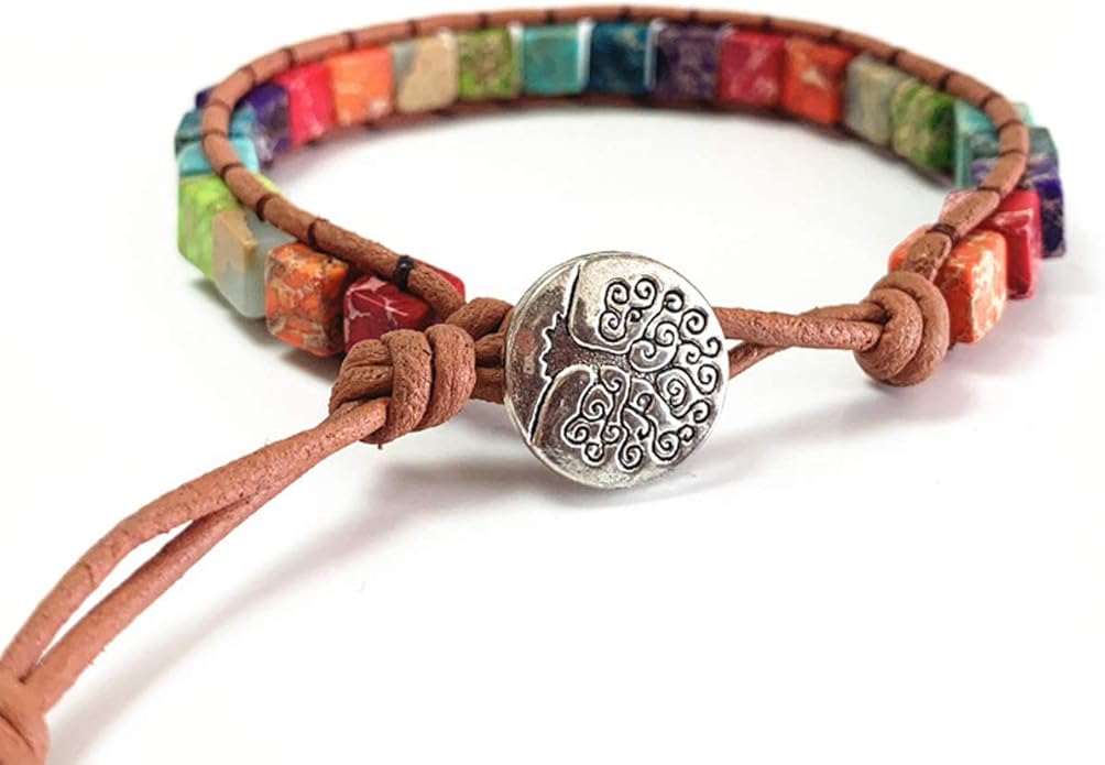 ZOSOJONA 7 Chakra Bracelet Bohemian Handmade Leather Wrap Healing Protection Natural Stone Yoga Beaded Bracelets Boho Friendship Jewelry