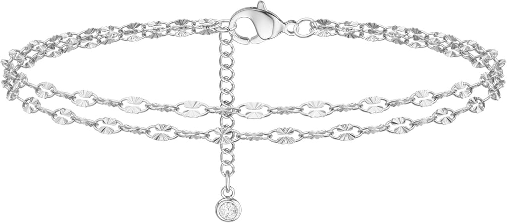 DEARMAY Dainty 14K Gold Plated Ankle Bracelets for Women, Waterproof 14K Gold Plated Link Chain Anklets Non Tarnish Set Pack Summer Beach Jewelry Gift
