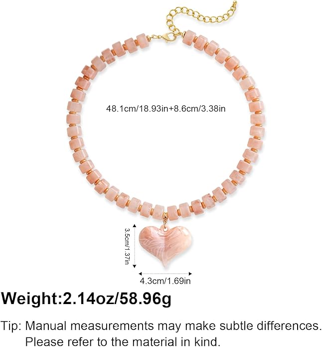 Large Acrylic Heart Necklaces for Women Chunky Puffy Heart Pendant Necklace Exaggerated Statement Love Beaded Choker Necklace Jewelry