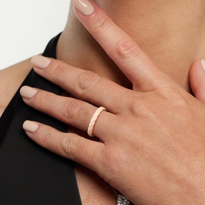 Egnaro Thin Silicone Anniversary Rings:2.5mm Wide - 2mm Thick Woven Design Statement Rubber Wedding bands Women,2-5 Variety Multipack