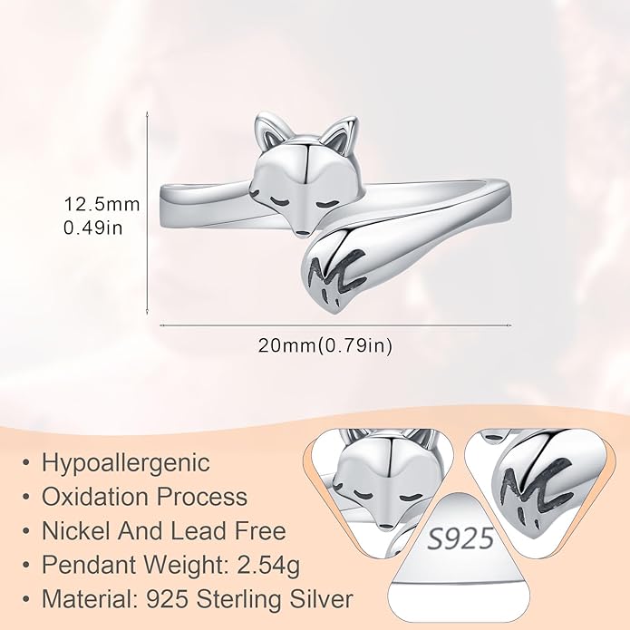 Adjustable Rings 925 Sterling Silver Jewelry Witch Hat Fox Dolphin Butterfly Dragonfly Spoon Ring Gifts for Women Men Lover Anniversary Birthday Graduation Christmas Valentine's Day Mother's Day