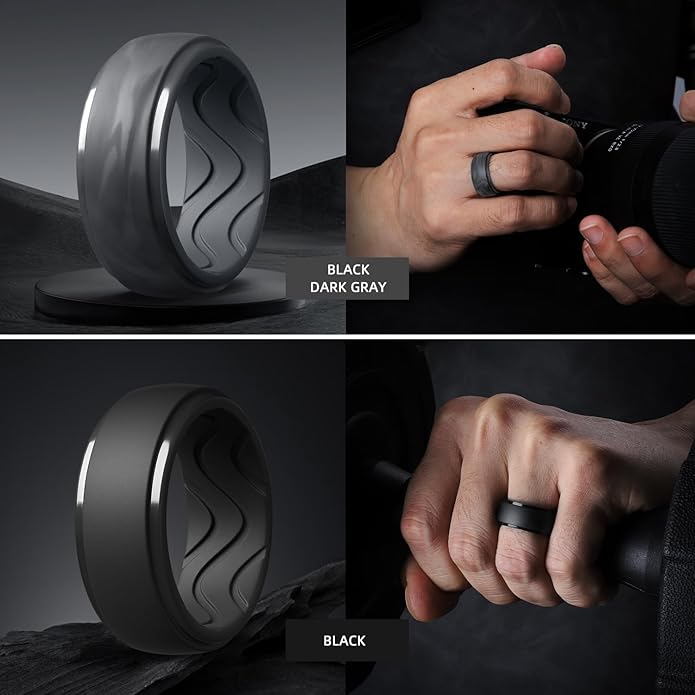 Egnaro Men's Silicone Rings 10mm Wide 2.5mm Thick, Rubber Wedding Bands with Inner Arc Ergonomic Breathable Design, 1/4/5/7 Variety Multipack