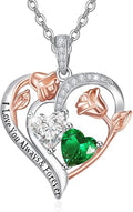 Valentine's Day Gifts for Wife 925 Sterling Silver Double Birthstone Pendant Necklaces I Love You for Always and Forever Necklace Anniversary Birthday Gifts for Wife Girlfriend Mom Her