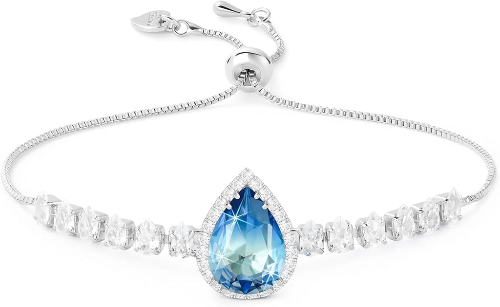 Linawe Crystal Imitation Diamond Rhinestone Charm Bracelets for Women, Gold/Silver/Rose Gold Adjustable Chain Bracelet, Teardrop Birthstone Cubic Zirconia Prom Costume Wedding Jewelry