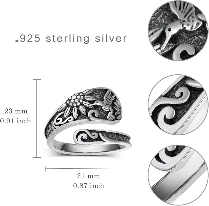 Thumb Rings for Women 925 Sterling Silver Adjustable Spoon Ring Vintage Thumb Jewelry Gifts for Women