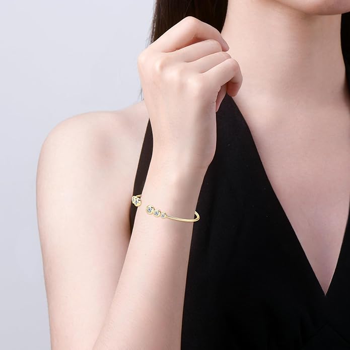 Moissanite Cuff Bangle, 1.8cttw D Color VVS1 Clarity Bracelet fit 7" Below Wrist, 925 Sterling Silver Bangle for Women Wife or Girlfriend Birthday Gifts