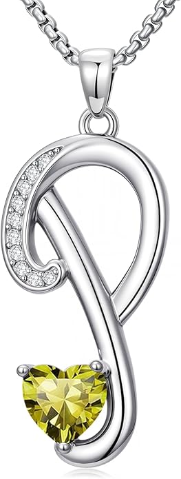 Valentines Day Gifts for Women Alphabet A to Z Initial Birthstone Pendant Necklaces for Women - 18k White Gold Plated Personalized Name Jewelry Valentine Mothers Day Birthday Gifts for Women Her Girlfriend