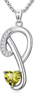Valentines Day Gifts for Women Alphabet A to Z Initial Birthstone Pendant Necklaces for Women - 18k White Gold Plated Personalized Name Jewelry Valentine Mothers Day Birthday Gifts for Women Her Girlfriend