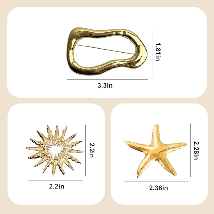 Minimalist Metal Brooch for Women, Unique Irregular Shape Pin Jewelry, Sun, Snail, Starfish & Abstract Design Brooches, Fashion Accessories for Coat, Dress, Scarf, Bag