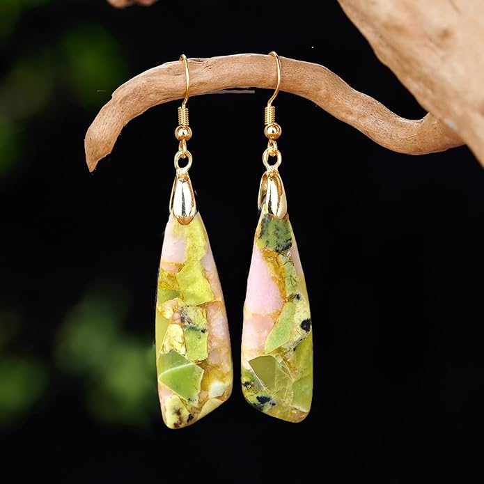 Boho Women Natural Stone Earrings Unique Healing Imperial Jasper Gemstone Energy Hypoallergenic Lightweight Dangle Drop Earrings Multiple Styles Earrings Jewelry for Birthday Party Gift