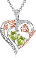 Valentine's Day Gifts for Wife 925 Sterling Silver Double Birthstone Pendant Necklaces I Love You for Always and Forever Necklace Anniversary Birthday Gifts for Wife Girlfriend Mom Her