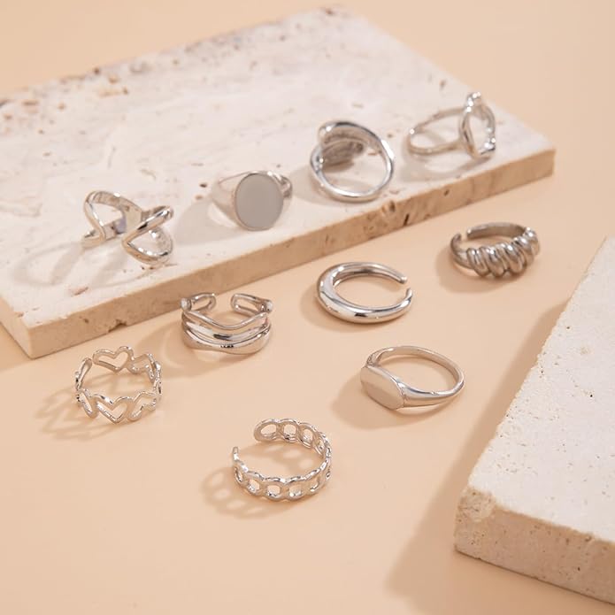 MIFYNN Chunky Gold Rings for Women Gold Silver Adjustable Thick Ring Fashion Statement Ring Open Dome Ring Chunky Silver Rings Geometric Curved Minimalist Simple Rings