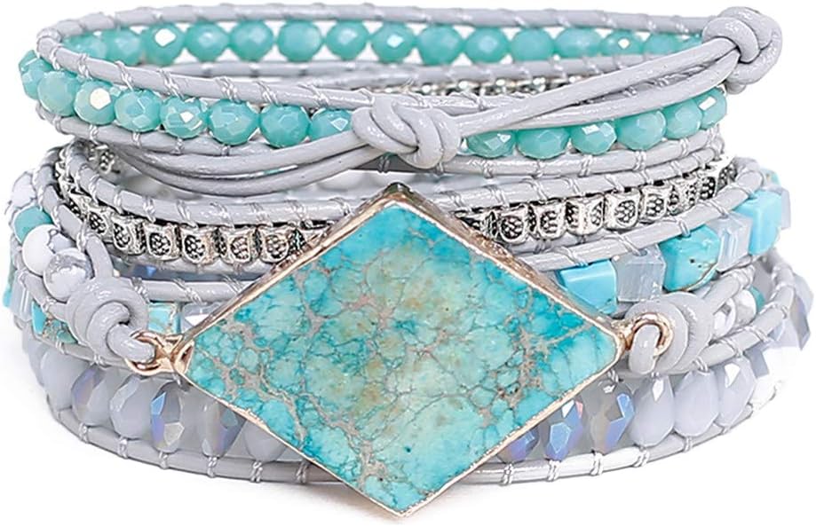 YGLINE Boho Handmade Wrap Leather Tube Crystal Stone Bracelet for Women