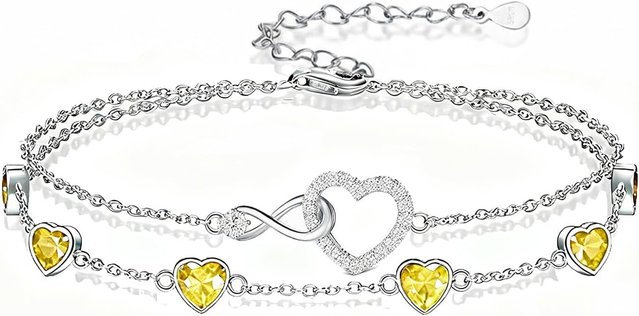 Prismata Infinity Birthstone Charm Link Bracelet 925 Sterling Silver Adjustable 12 Months Birthstone Infinity Bracelet Birthday Jewelry Gifts for Women Mom Her,with 7"+2" chain