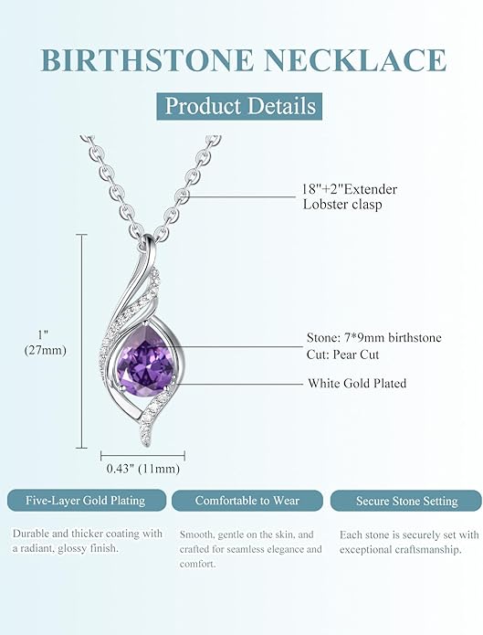 Birthstone Necklaces for Women Infinity Pendant S925 Sterling Silver Teardrop Pendant Necklace Anniversary Birthday Gifts for Women Wife Christmas Gifts for Her Mom Lady