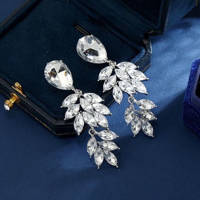 Aloha Earrings Non Pierced Silver Tone Clip On Sparkling Statement Dangling Earrings