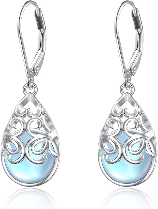 925 Sterling Silver Filigree Dangle Drop Earrings Daisy/Lotus/Rose Flower/Moonstone Leverback Teardrop Earrings for Women Infinity Celtic Knot Daisy Lotus Jewelry for Mothers Day