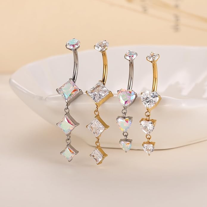 GAGABODY G23 Titanium Belly Button Ring Dangle Belly Rings Belly Piercing Jewelry 14G 3/8 inch 10mm Navel Barbell CZ Navel Piercing Ring