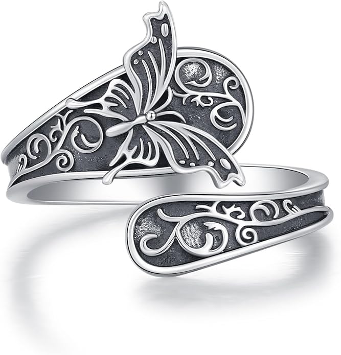 Adjustable Rings 925 Sterling Silver Jewelry Witch Hat Fox Dolphin Butterfly Dragonfly Spoon Ring Gifts for Women Men Lover Anniversary Birthday Graduation Christmas Valentine's Day Mother's Day