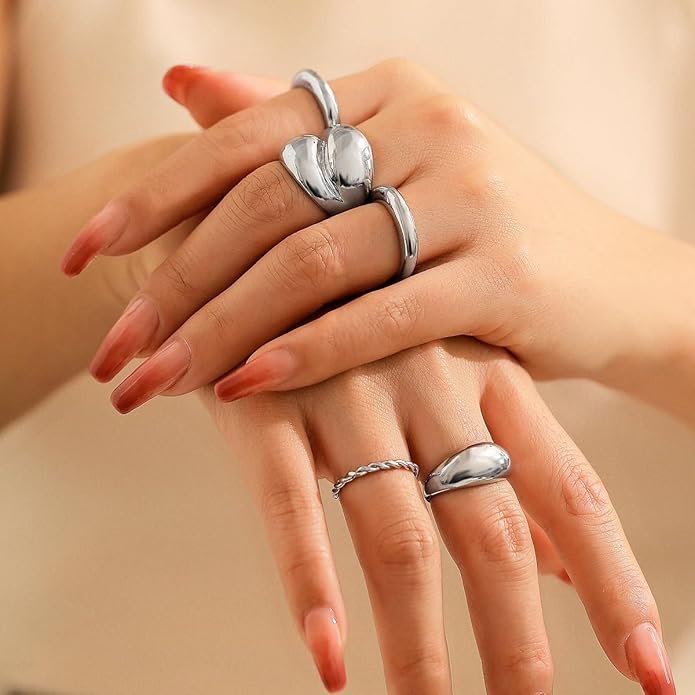 MIFYNN Chunky Gold Rings for Women Gold Silver Adjustable Thick Ring Fashion Statement Ring Open Dome Ring Chunky Silver Rings Geometric Curved Minimalist Simple Rings