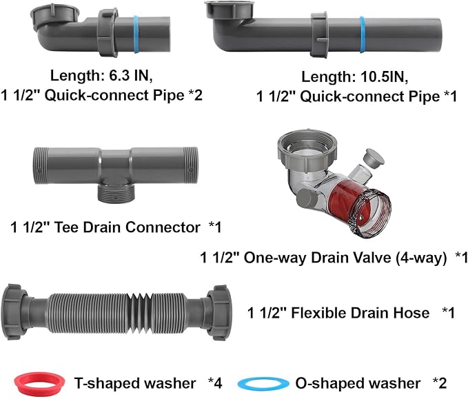 1-1/2 inch Kitchen Sink Drain Kit, space-saving kitchen drain - Image 5