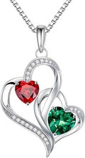 Iefil Valentines Day Gifts for Her - 925 Sterling Silver Double Birthstone Necklace, Heart Necklaces for Women, Anniversary Birthday Gifts, Personalized Jewelry Gift for Wife Mom Girlfriend