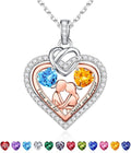 Iefil Valentines Day Gifts for Her - 925 Sterling Silver Double Heart Birthstone Necklace for Women, Anniversary Birthday Gifts for Wife I Love You Gift Couple Sitting Hugging Each Other Jewelry Gift