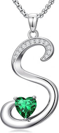 Valentines Day Gifts for Women Alphabet A to Z Initial Birthstone Pendant Necklaces for Women - 18k White Gold Plated Personalized Name Jewelry Valentine Mothers Day Birthday Gifts for Women Her Girlfriend