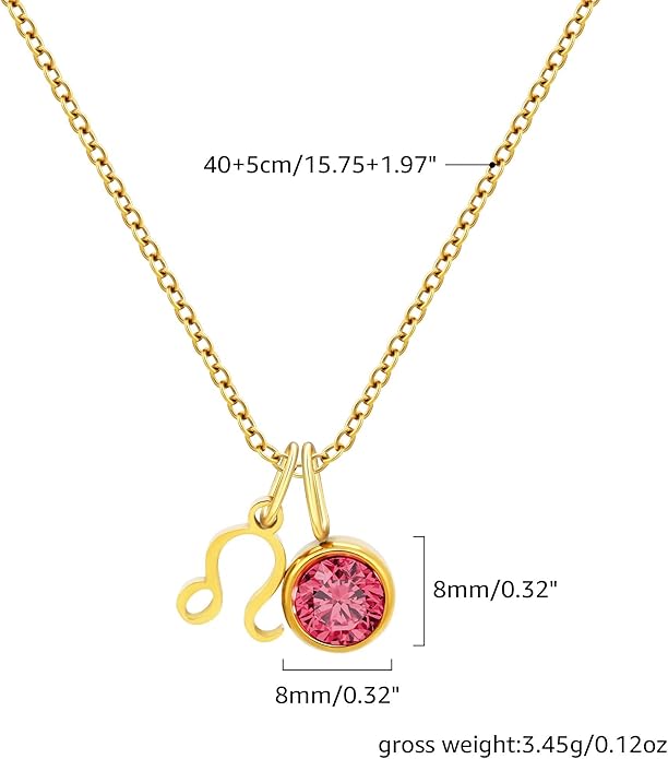 MISS RIGHT Initial Birthstone Necklace for Women - Personalized Gifts Birthday Gifts for Women Stainless Steel 18K Gold Plated Dainty Gold Zodiac Sign 12 Constellation Horoscope Necklace Jewelry