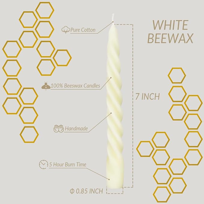 Beeswax Taper Candles Set of 4, Spiral Taper Candle Dripless Short Candle Sticks - Image 3