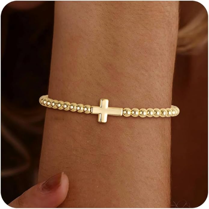 Gold Bracelets for Women 14K Gold Beaded Bracelets Stackable Bracelets for Women Gold Charm Bracelet Non Tarnish Gold Jewelry for Women Trendy
