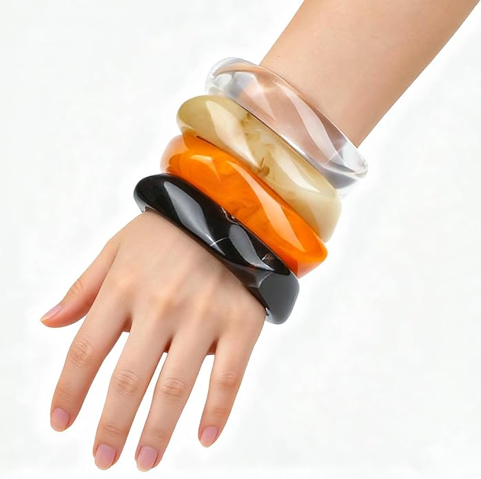 Chunky Acrylic Bracelets for Women -4Pcs Trendy Chunky Bangle Fashion Big Stackable Bangles Set, Trendy Cuff Bracelet Stack Fashion Womens Jewelry Gifts