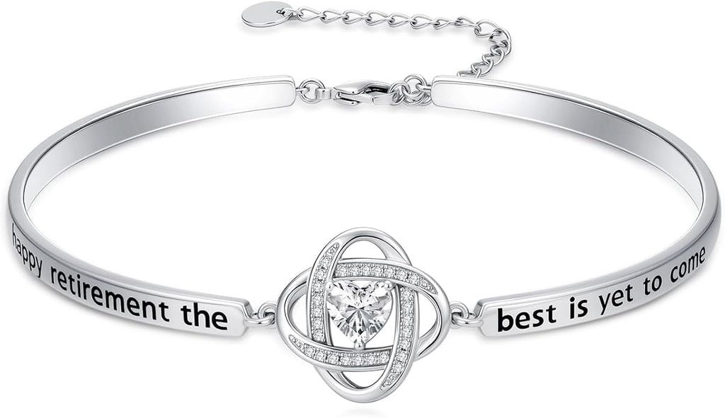 Valentines Day Gifts for Her, 18k White Gold Plated Love Knot Bracelets, Engraved Inspirational and Sentiment Bangle, Anniversary Birthday Jewelry Gift for Lover Wife Girlfriend Sister Friends