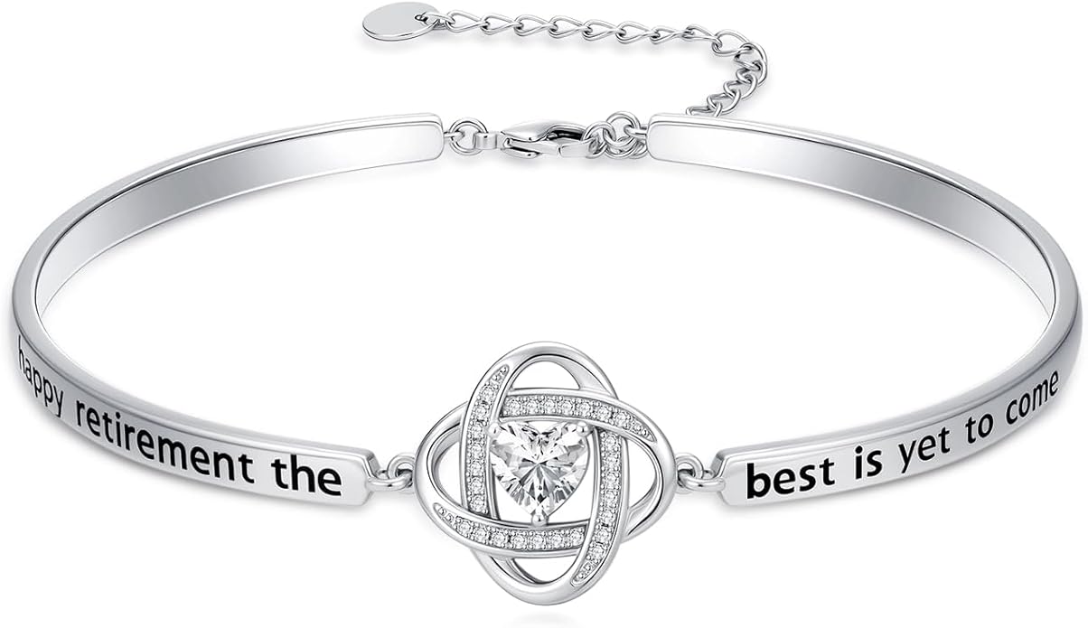 Valentines Day Gifts for Her, 18k White Gold Plated Love Knot Bracelets, Engraved Inspirational and Sentiment Bangle, Anniversary Birthday Jewelry Gift for Lover Wife Girlfriend Sister Friends