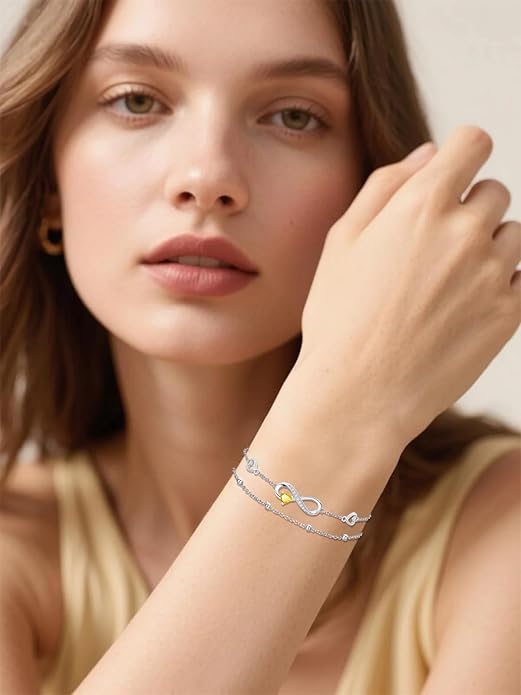 Dorunmo Infinity Heart Anklet Bracelet for Women 925 Sterling Silver Adjustable Infinity Birthstone Bracelet Friendship Jewelry Gifts for Women Birthday Christmas