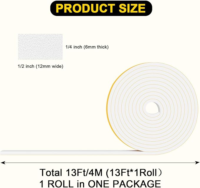 Strong Adhesive White Foam Weather Strip, Weatherproof, 1/2x1/4in | Blocks - Image 4