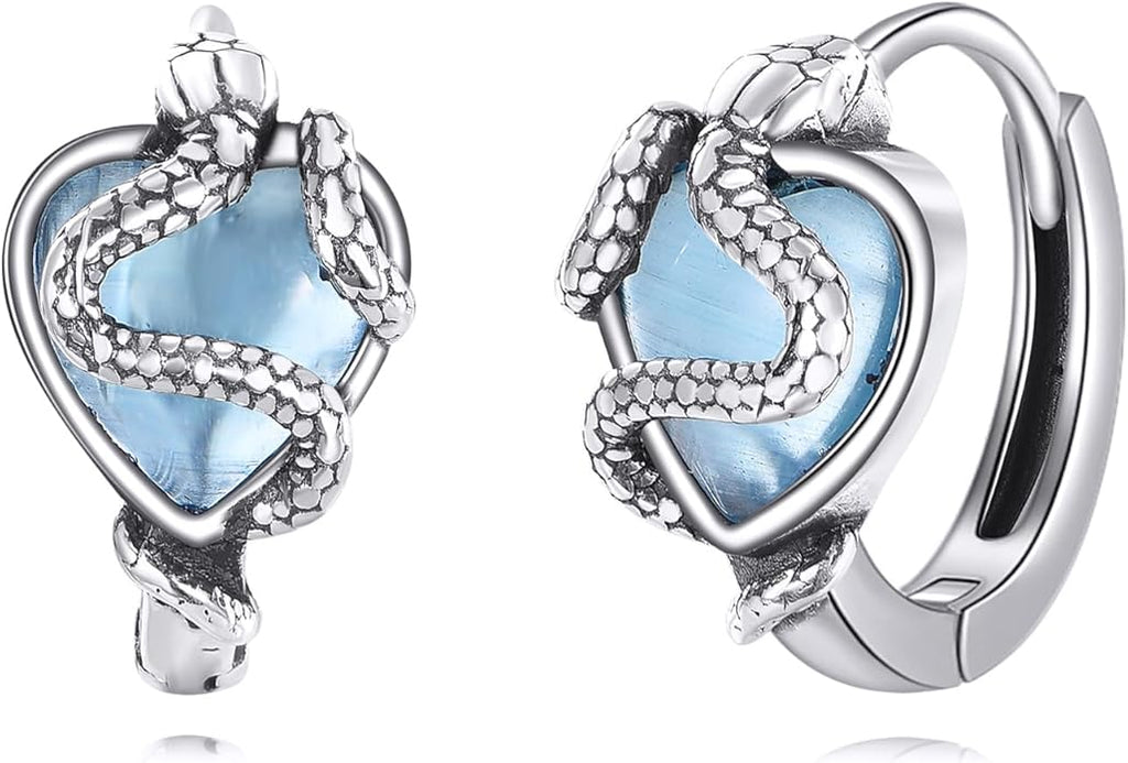 Snake Earrings 925 Sterling Silver Snake Hoop Earrings Cat's Eye Animal Jewelry Gifts for Women