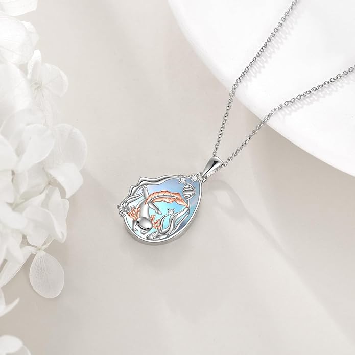 KQF Dragonfly/Butterlfy/Cat/Jellyfish/Bunny/Axolotl/Bee/Mermaid/Hummingbird/Elephant Necklace for Women Sterling Silver Moonstone Pendant Necklace Dragonfly Jewelry Gifts for Women