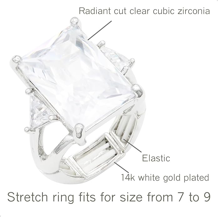 Lavencious Big Bold Radiant CZ Stones Stretch Rings for Women Size for 7-9