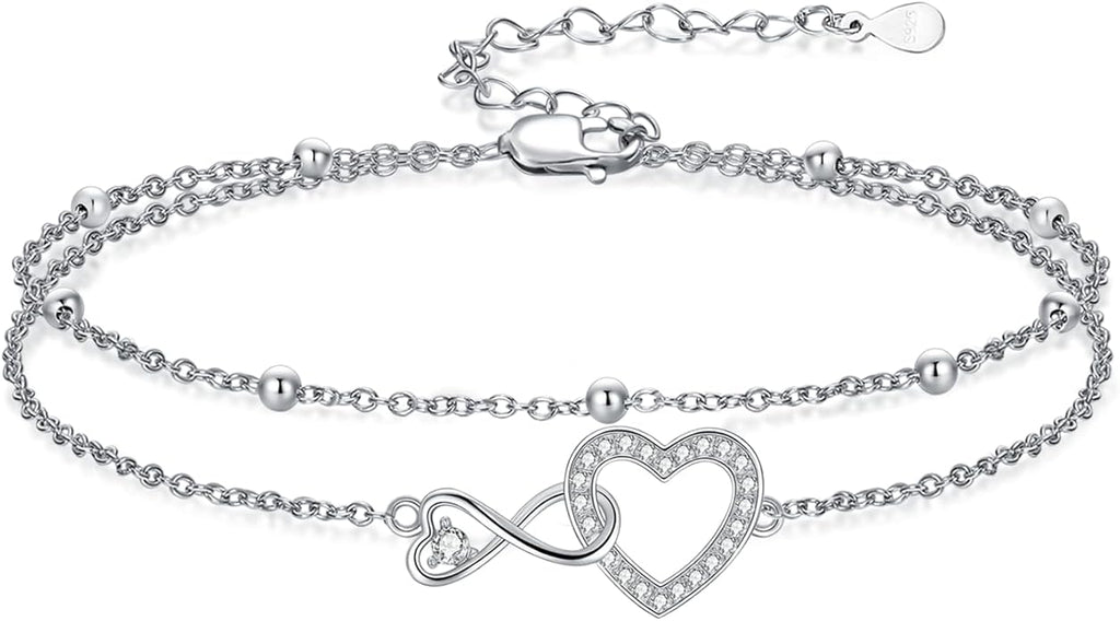 Anklet for Women 925 Sterling Silver Double Infinity Ankle Bracelet Waterproof Summer Jewelry Anniversary Birthday Gifts for Her