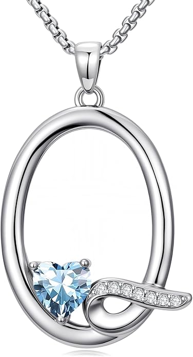 Valentines Day Gifts for Women Alphabet A to Z Initial Birthstone Pendant Necklaces for Women - 18k White Gold Plated Personalized Name Jewelry Valentine Mothers Day Birthday Gifts for Women Her Girlfriend